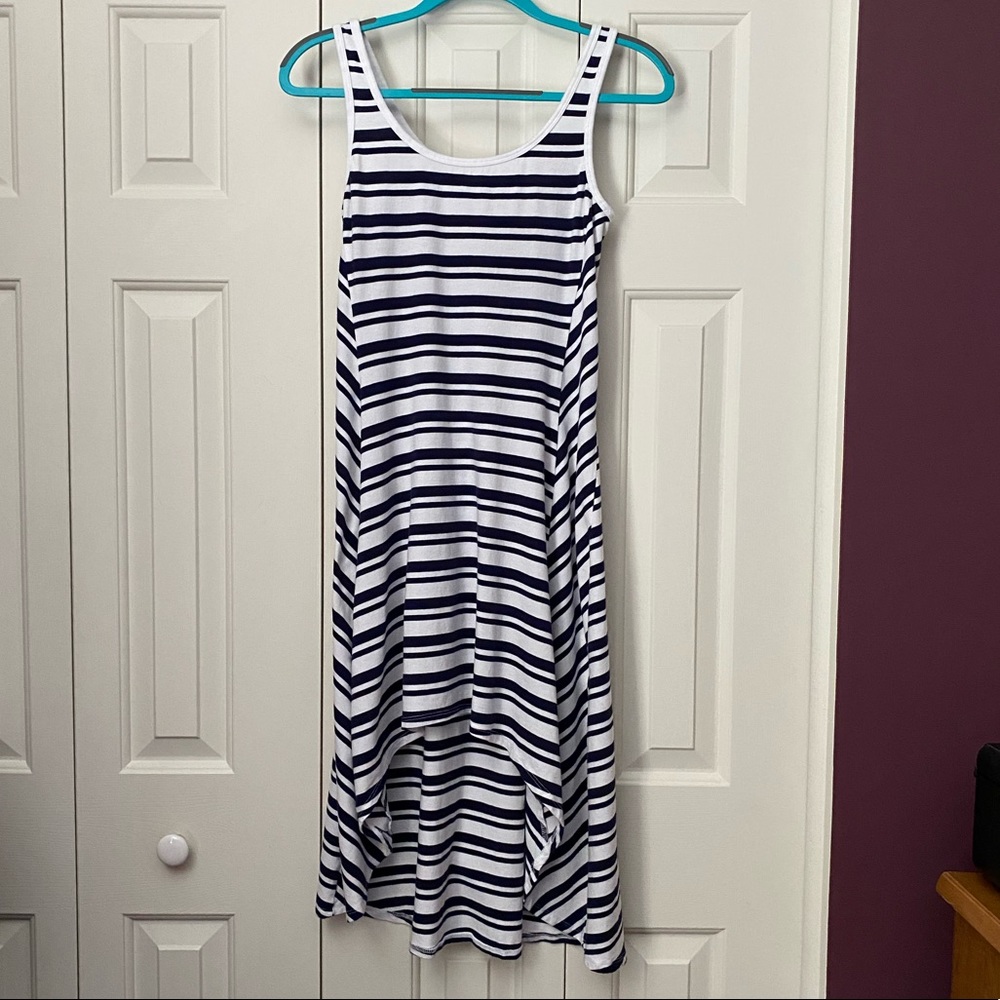 Size Large Marc New York Performance Blue and White Striped High-Low Dress